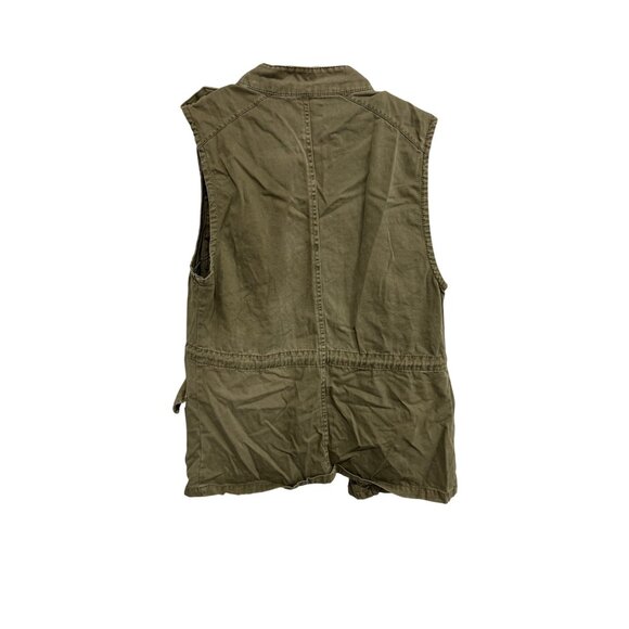 Per Se Lightweight Olive Utility Vest Multiple Pockets Drawstring Waist Sz S - Picture 2 of 10